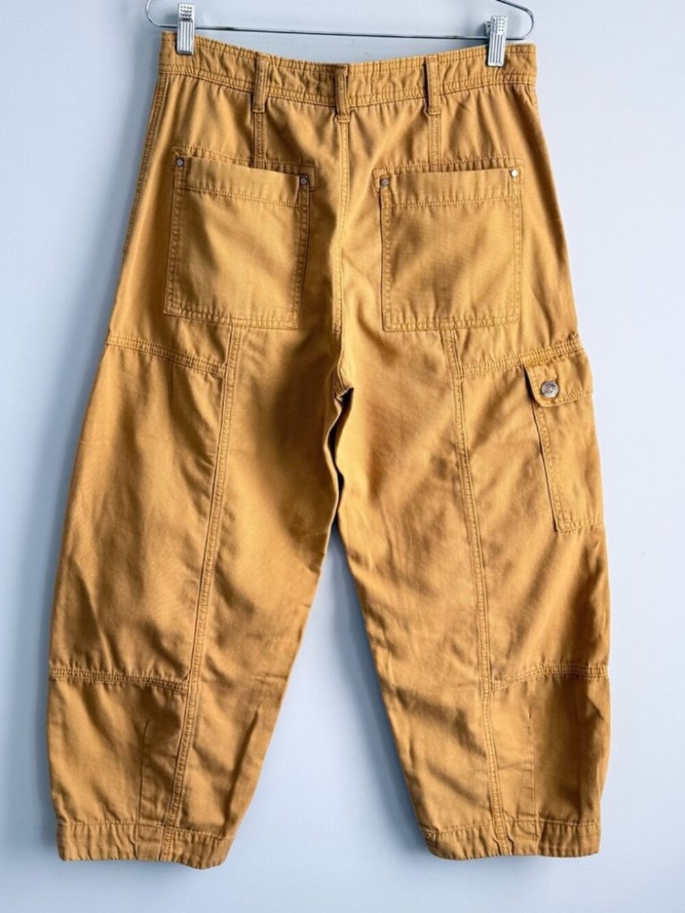 Anthropologie Brendan Utility Pants 8 Mustard Cargo Barrel Ankle High Rise Pants - Picture 2 of 7